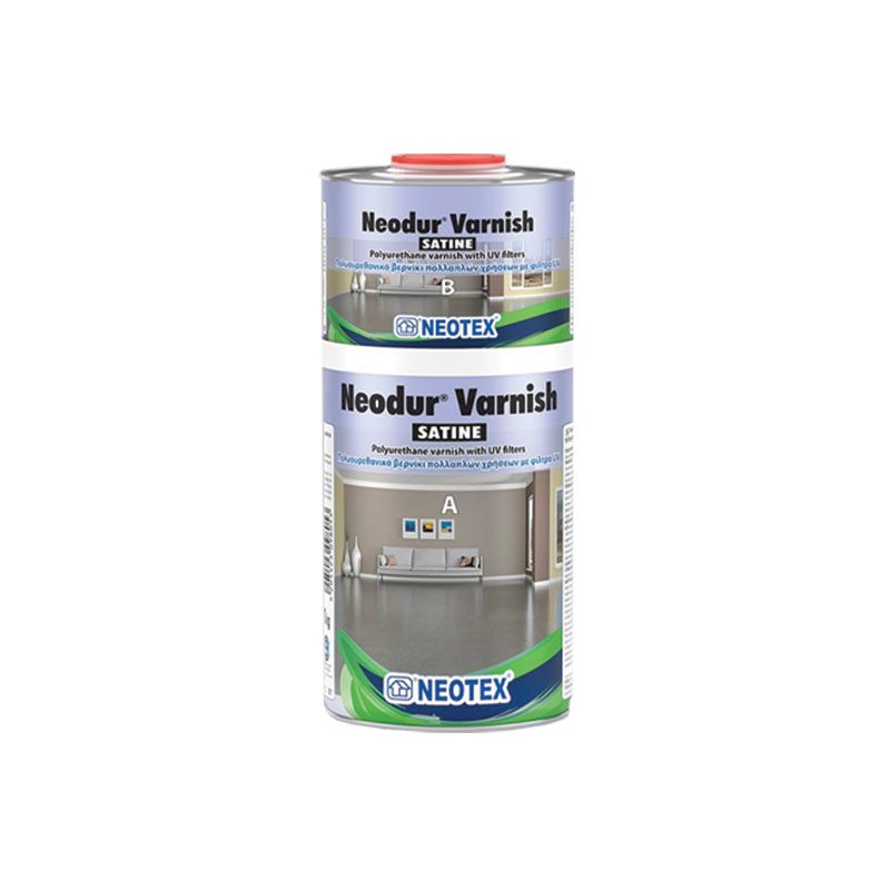 Διάφανο πολυουρεθανικό βερνίκι Neodur® Varnish Satine με σατινέ εμφάνιση, δύο συστατικών, με φίλτρα UV.